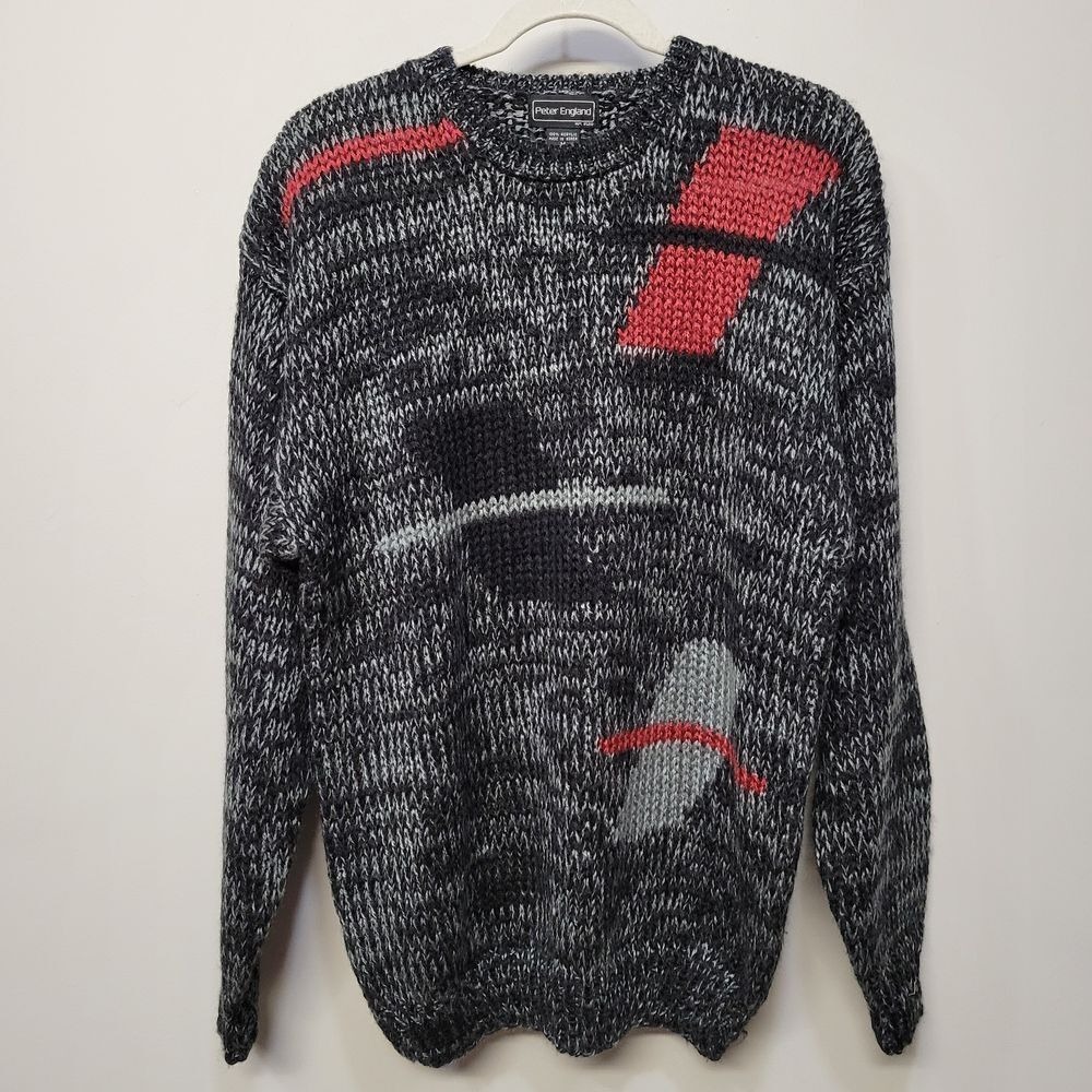 Vintage 90s Peter England Sweater‎ Medium Speckle Geometric Grunge Kurt Cobain